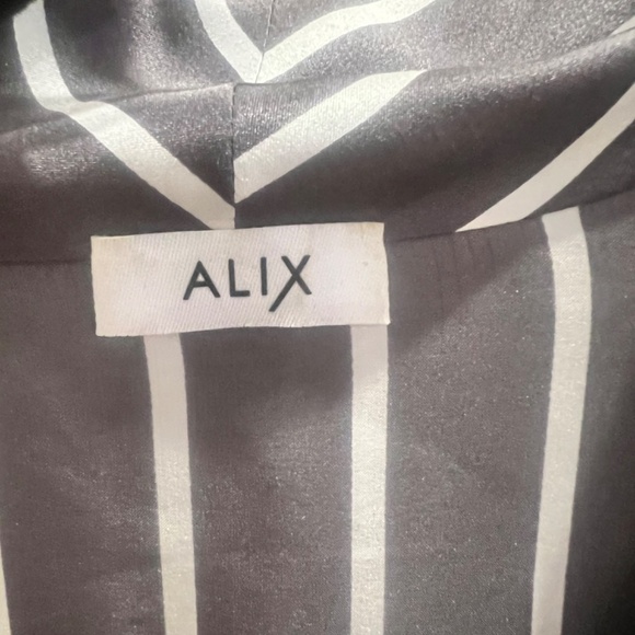 ALIX NYC Silky Long Sleeve Blouse Bodysuit Gray with White Stripes Size Small - Picture 4 of 8